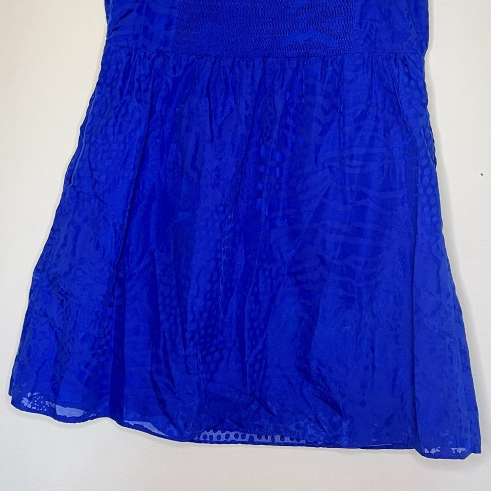 Express Burnout Crocodile Strapless Ruched Mini Dress Blue
